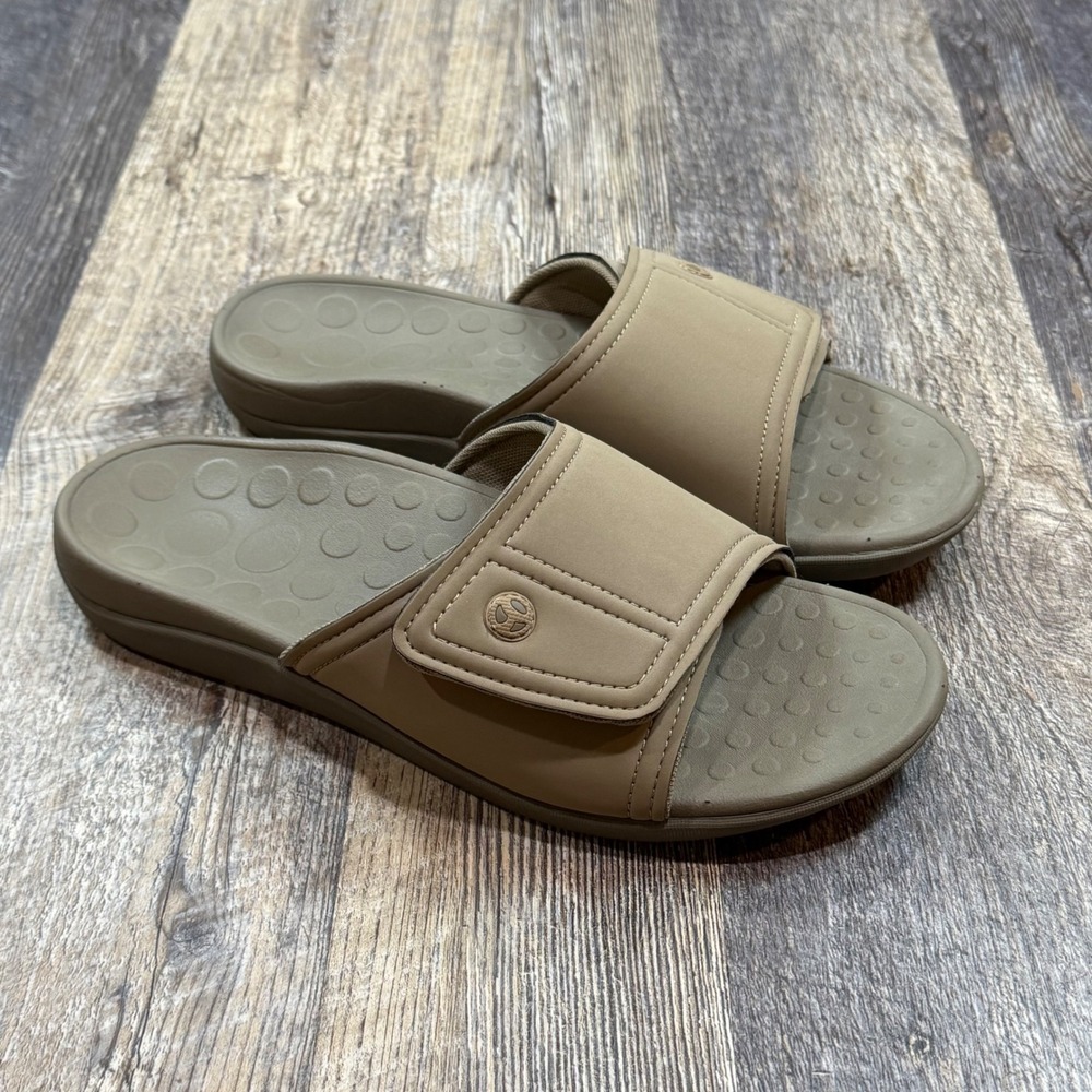 Vionic Kiwi Mens Orthotic Slide Sandals Camel Khaki 10 Padded Adjustable Strap